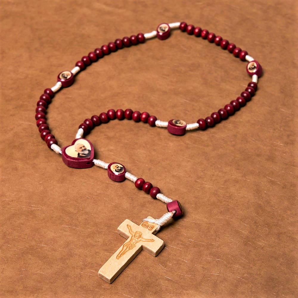 Christian Art Wine Red Wooden Beads Cross Virgin Mary Hand Held Rosary