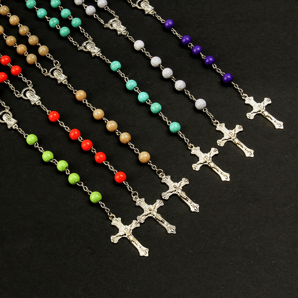 Six-Color Stone Beads Catholic Rosary