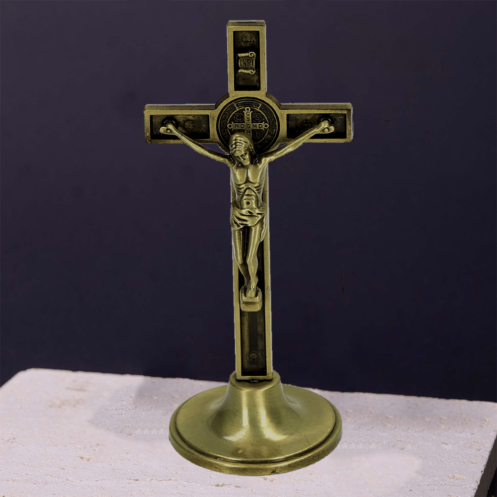 Christianartworkshop Classic Style Silver Bronze Alloy Crucifix Stereoscopic Desktop Ornaments