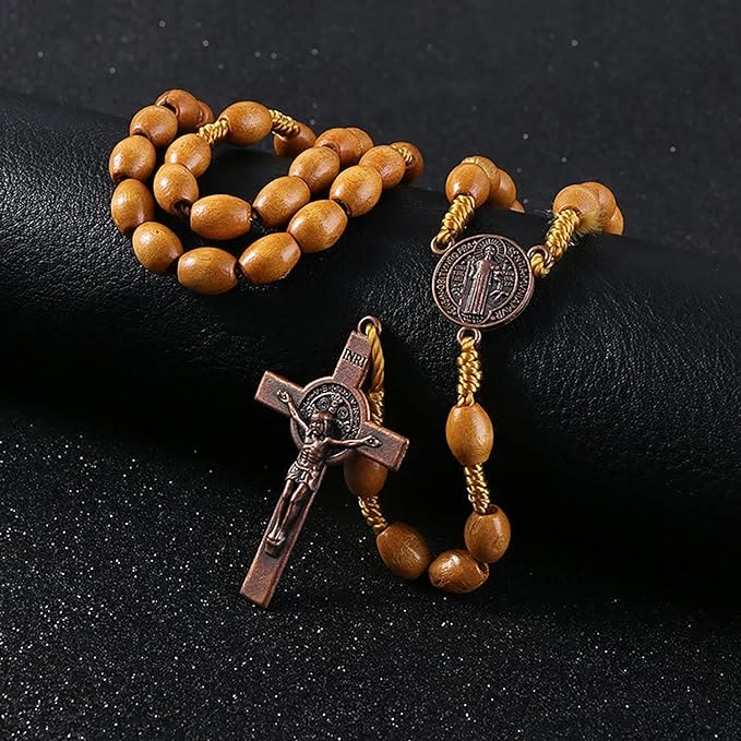 Christian St. Benedict Olive Wood Prayer Rosary