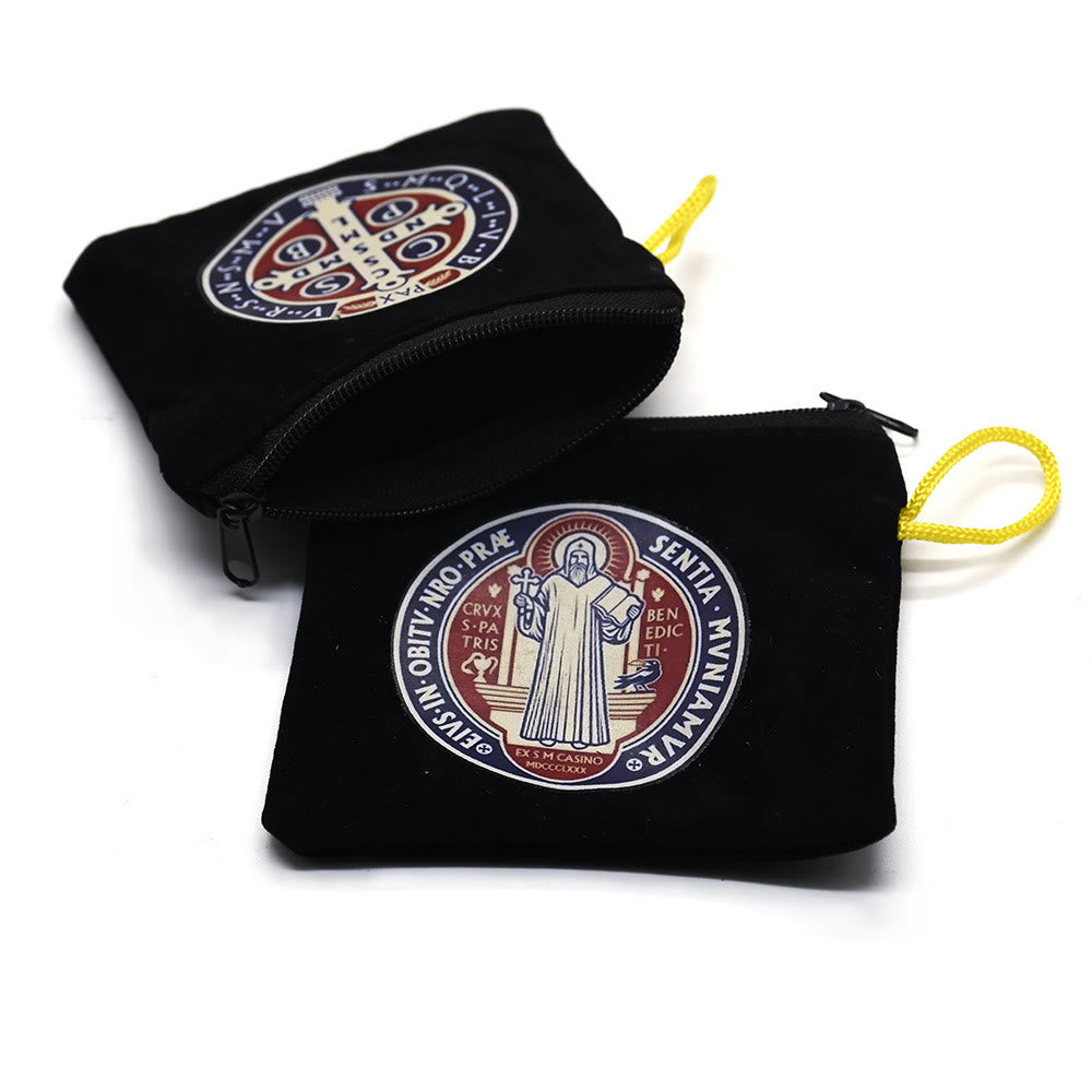 Christian Art Modern Style St. Benedict Practical Velvet Religion Jewelry Storage Bag