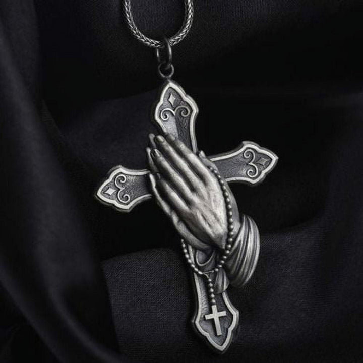 Christian Art Classic Style Praying Hands Cross Pendant Titanium Necklace