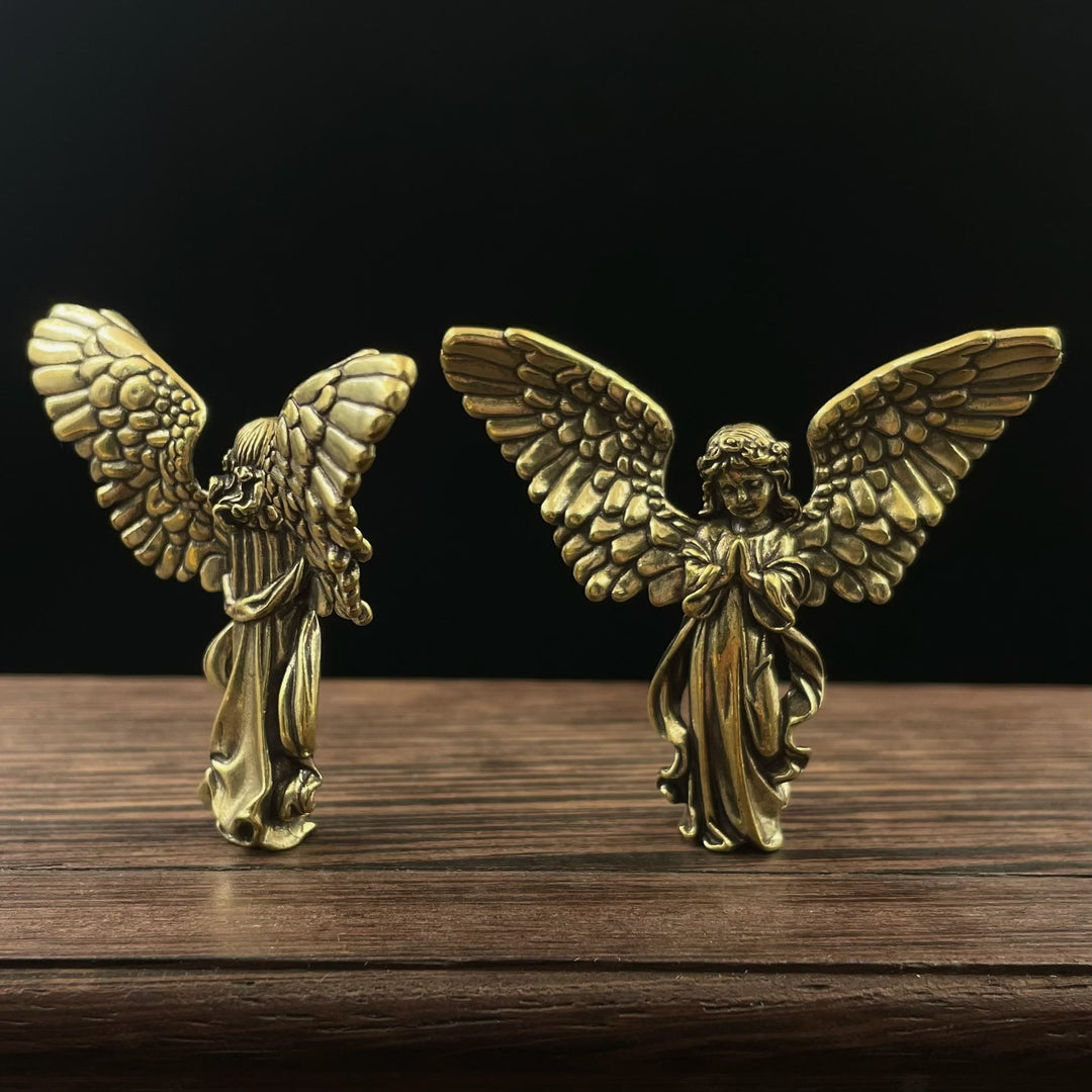 Christianartworkshop Retro Style Brass Stereoscopic Bronze Guardian Angel(spread wings) Desktop Decorations Ornament