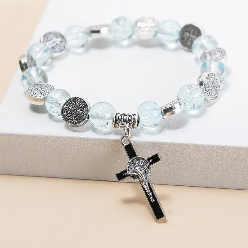 Christianartworkshop Jesus Cross Alloy Charm Pendant Beaded Bracelet