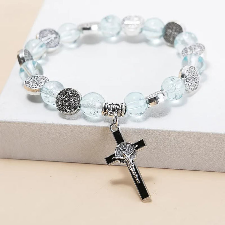 Christ Jesus Cross Alloy Charm Pendant Beaded Bracelet