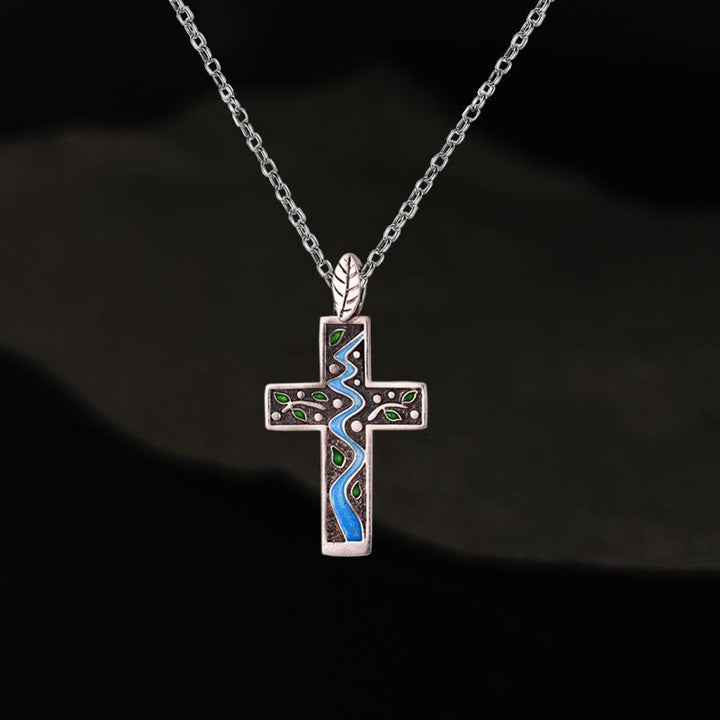 Christianartworkshop Fresh Style Creekside Tree Enamel Cross Necklace