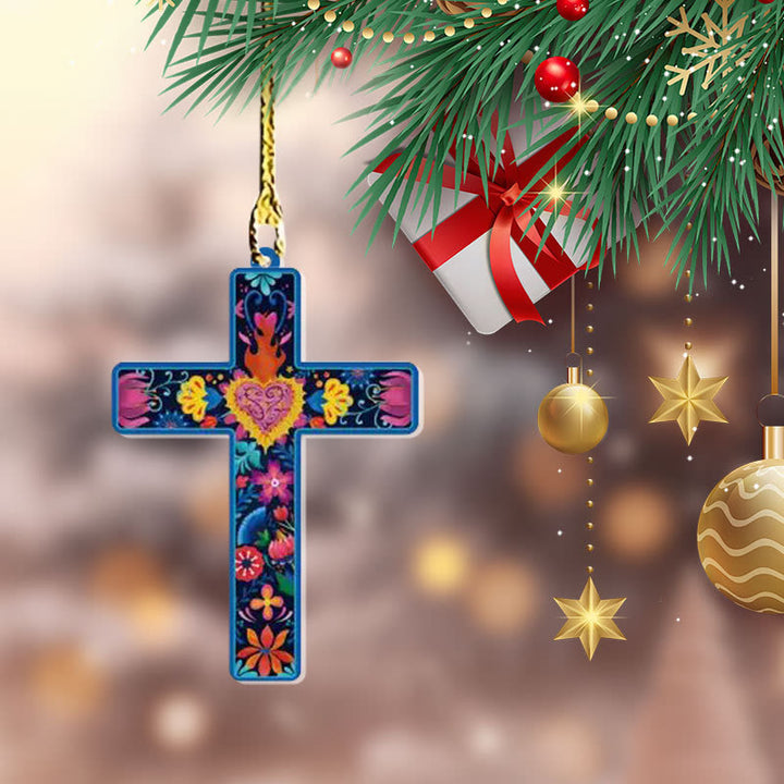 Christian Art 4 Flowery Style Cross Decor Hanging Ornaments