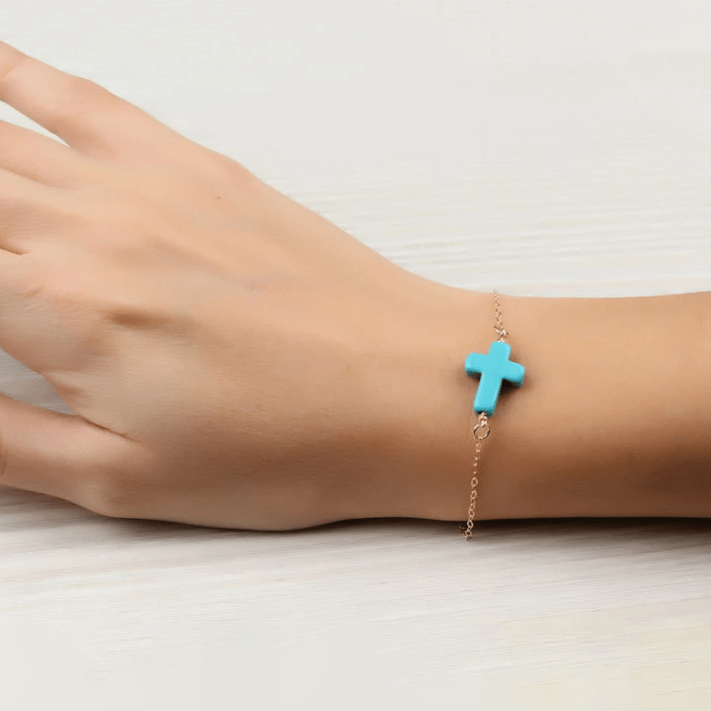 Simple Chain Bracelet with Turquoise Crucifix
