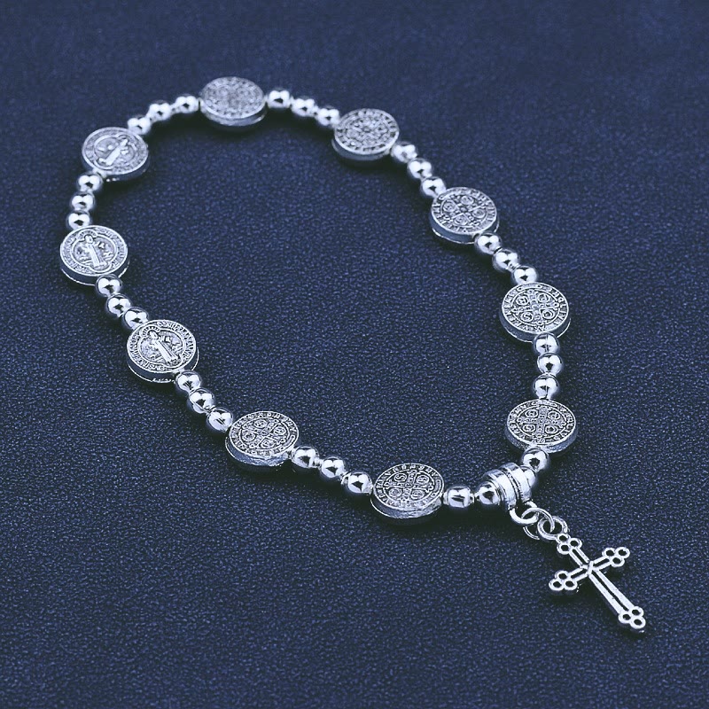 Metal Cross Pendant St. Benedict Theme Bracelet