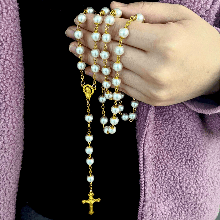 White Pearl Beads Catholic Blessing Rosary