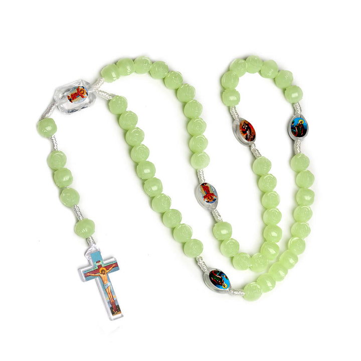 FREE Today: Christian Art Crucifix of 10 mm Rose Luminous Green Resin Nylon Cord Rosary