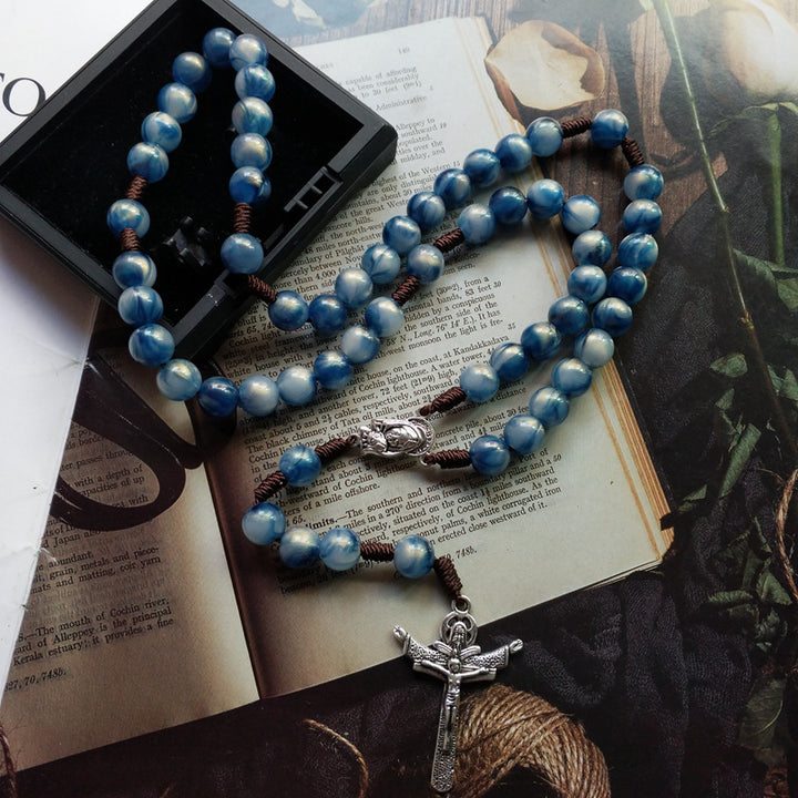 Blue Beads Hand-Woven Crucifix Rosary