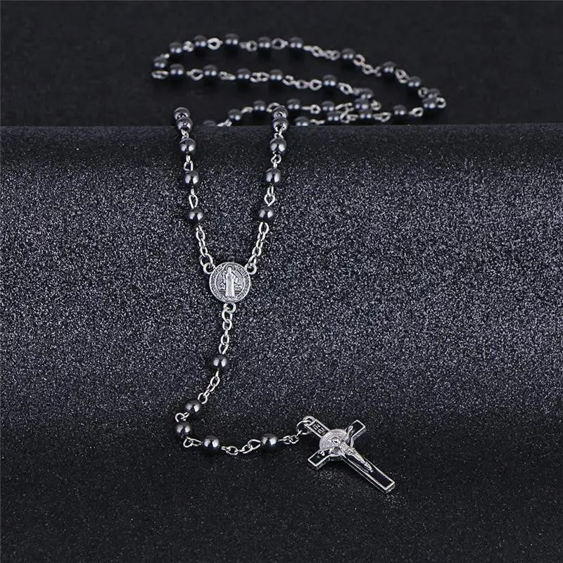 St. Benedict Medallion & Crucifix Black Gallstone Rosary
