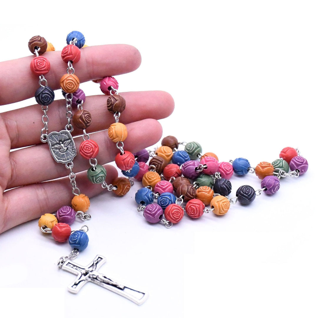 Holy Family Jesus Cross Rose Colored Beads Rosary