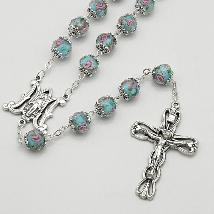 Glazed Crystal Rose Flower Beads Rosary