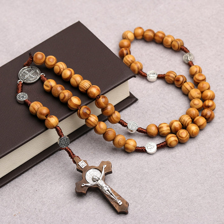 Free Today: Olive Wood Saint Benedict Bead Rosary and Cross