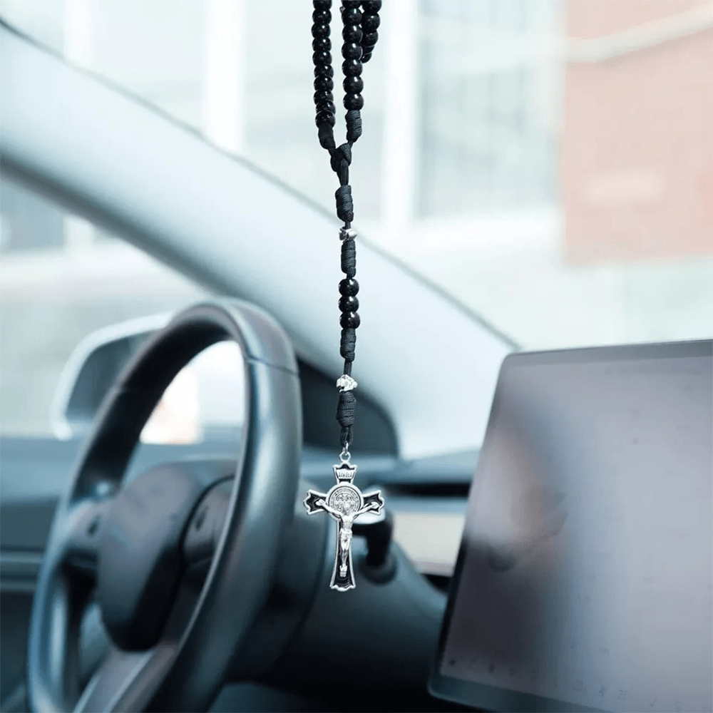 Fine Crafted Black Sturdy Umbrella Cord Crucifix Rosary