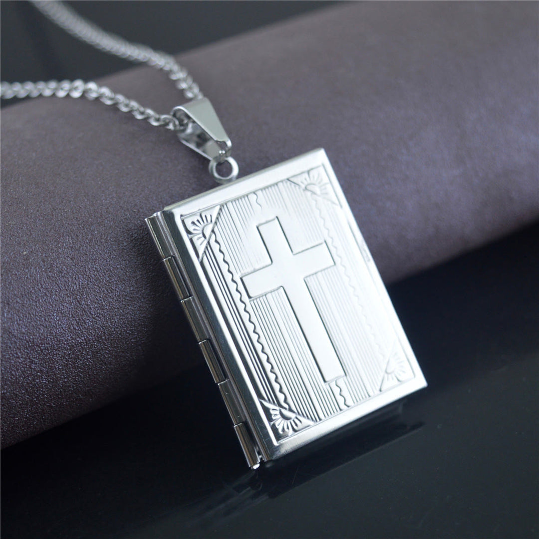 Christianartworkshop Practical Style Openable Bible Shape Pendant Necklace