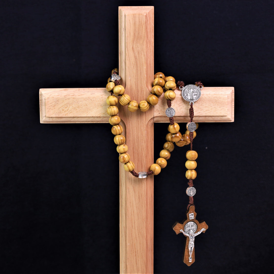 Discount Today: Olive Wood Saint Benedict Bead Rosary and Cross