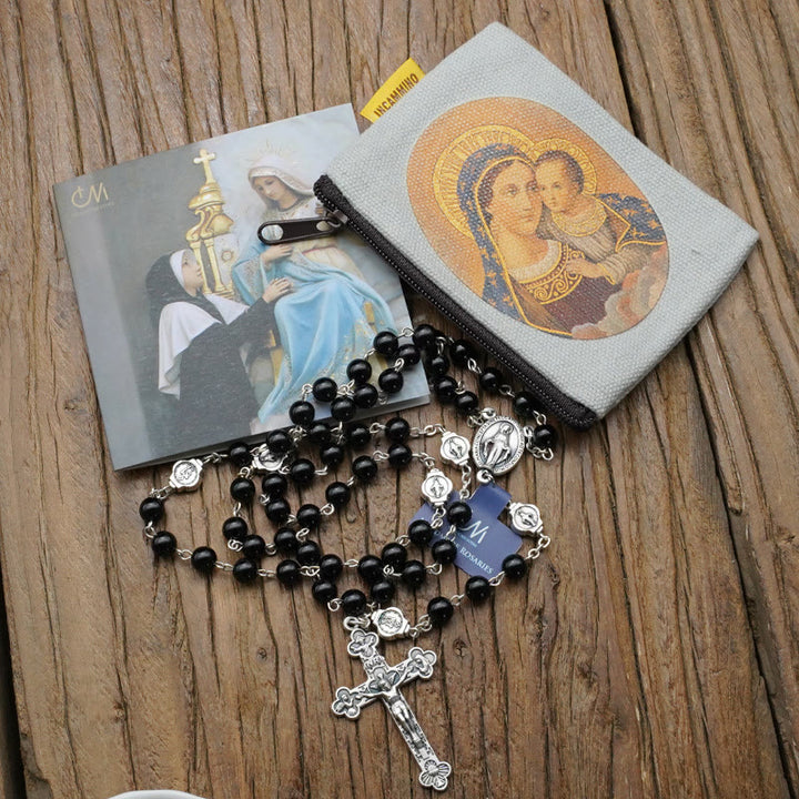 Christianartworkshop Virgin Mary Agate Prayer Rosary with 5-in-1 Crucifix