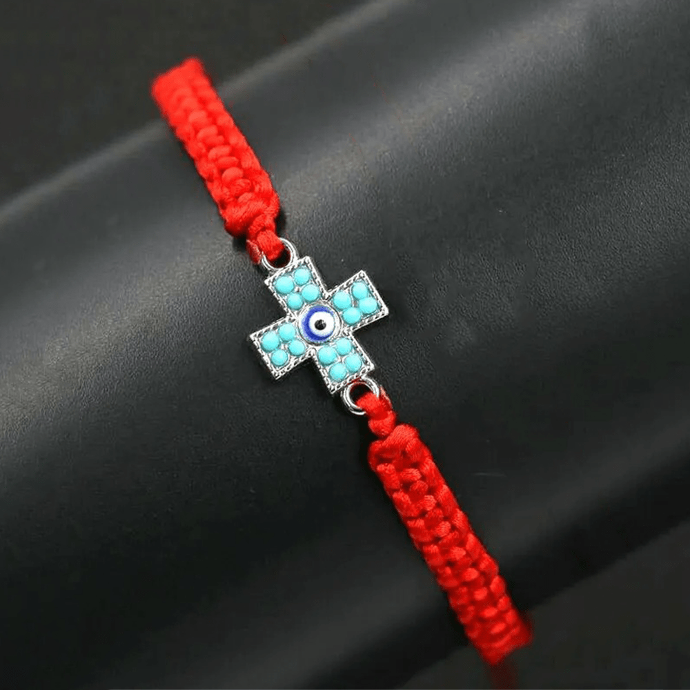Handmade Cross for Good Fortune Red Rope Bracelet