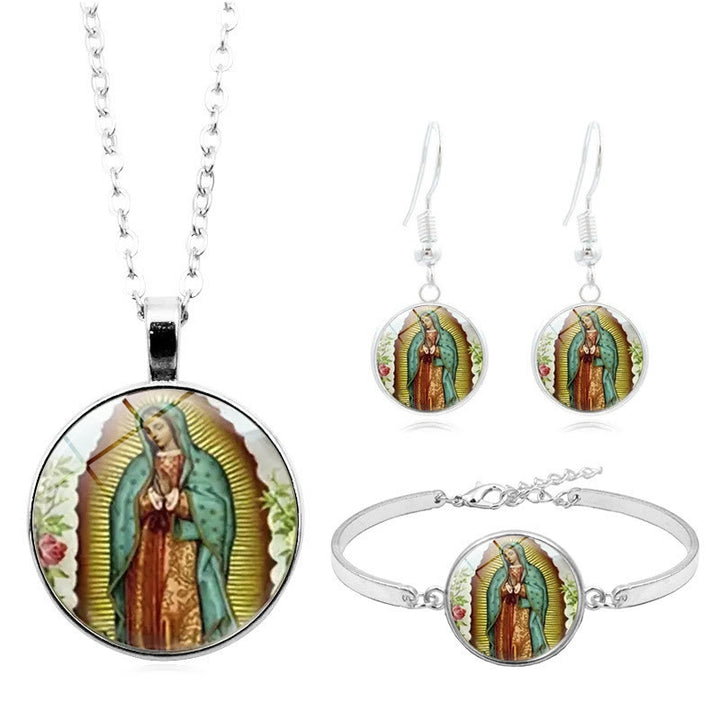 God Bless The Rose Of The Virgin Mary Glass Jewelry Set