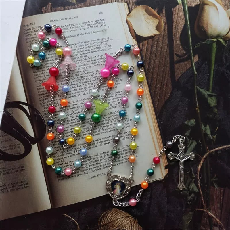 Jesus & Mary Colorful Pearl Rosary