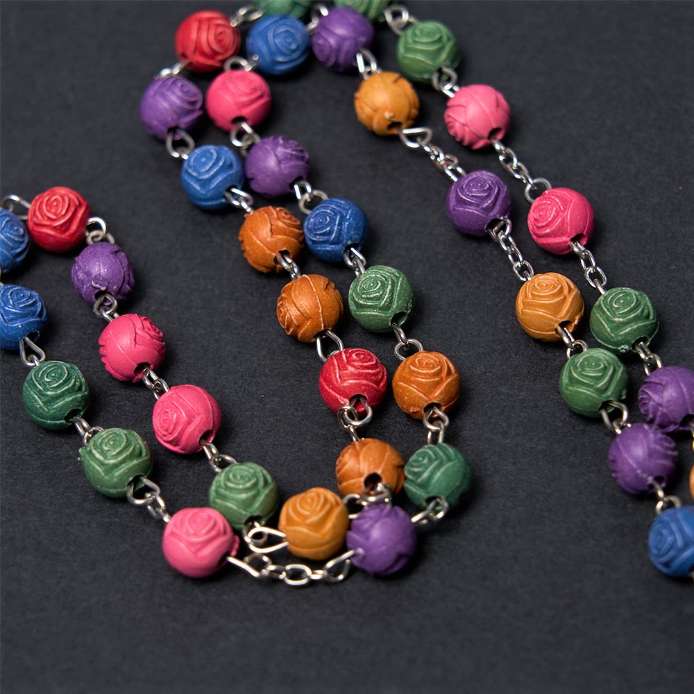 Christianartworkshop Our Lady of Guadalupe & Crucifix of 8 mm Rose Multicolor Resin Alloy Chain Rosary