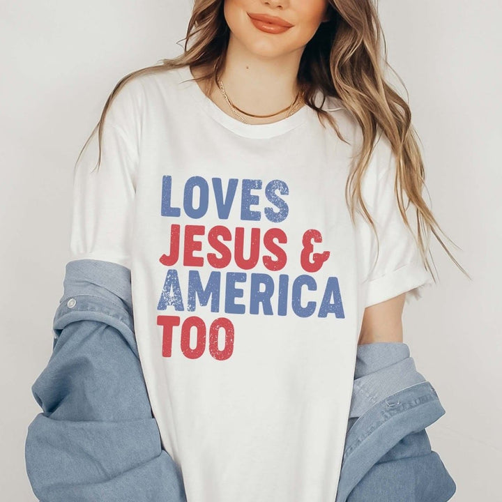 Christianartworkshop Minimalist Modern Style Loves Jesus And America Too Short Sleeve Washed T-shirt