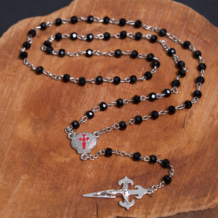 Christian Art Crucifix of 6 mm Polyhedron Black Crystal Alloy Chain Rosary