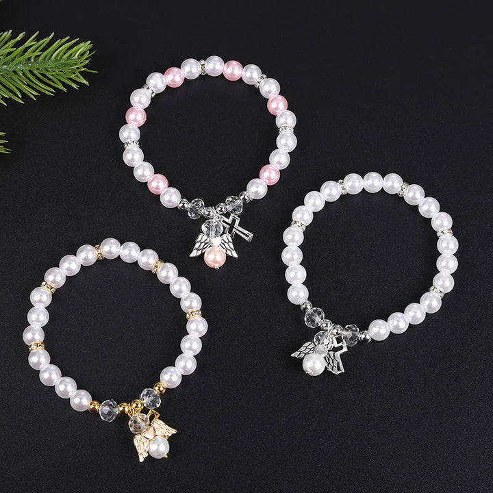 Christian Pearl Chain & Cross Wings Prayer Bracelet