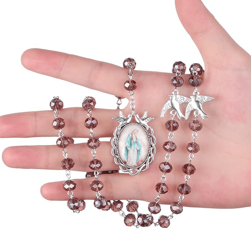 Discount Today: Holy Spirit & Our Lady of Grace of 6*8 mm Polyhedron Purple Crystal Alloy Chain Rosary