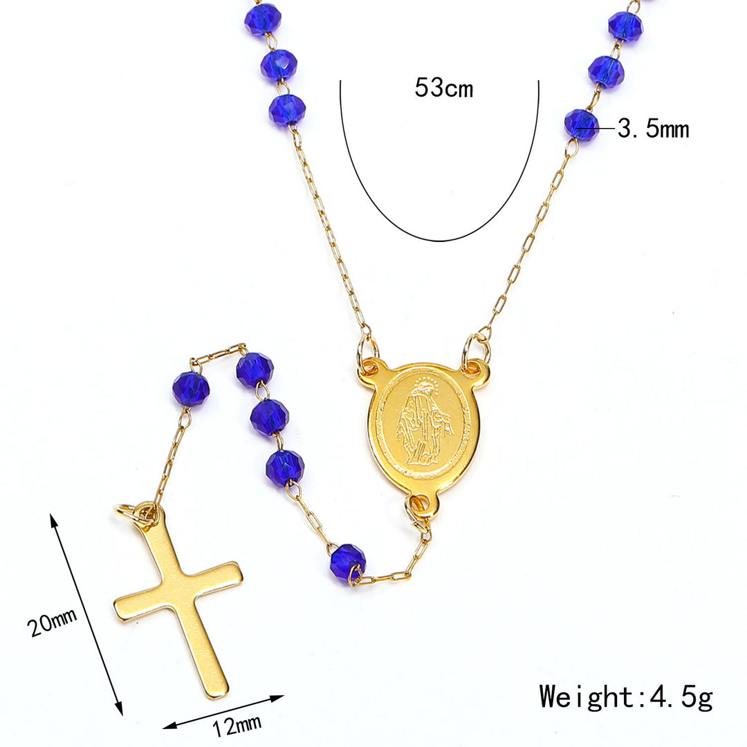 Virgin Mary Medal & Cross Pendant Glass Beads Necklace