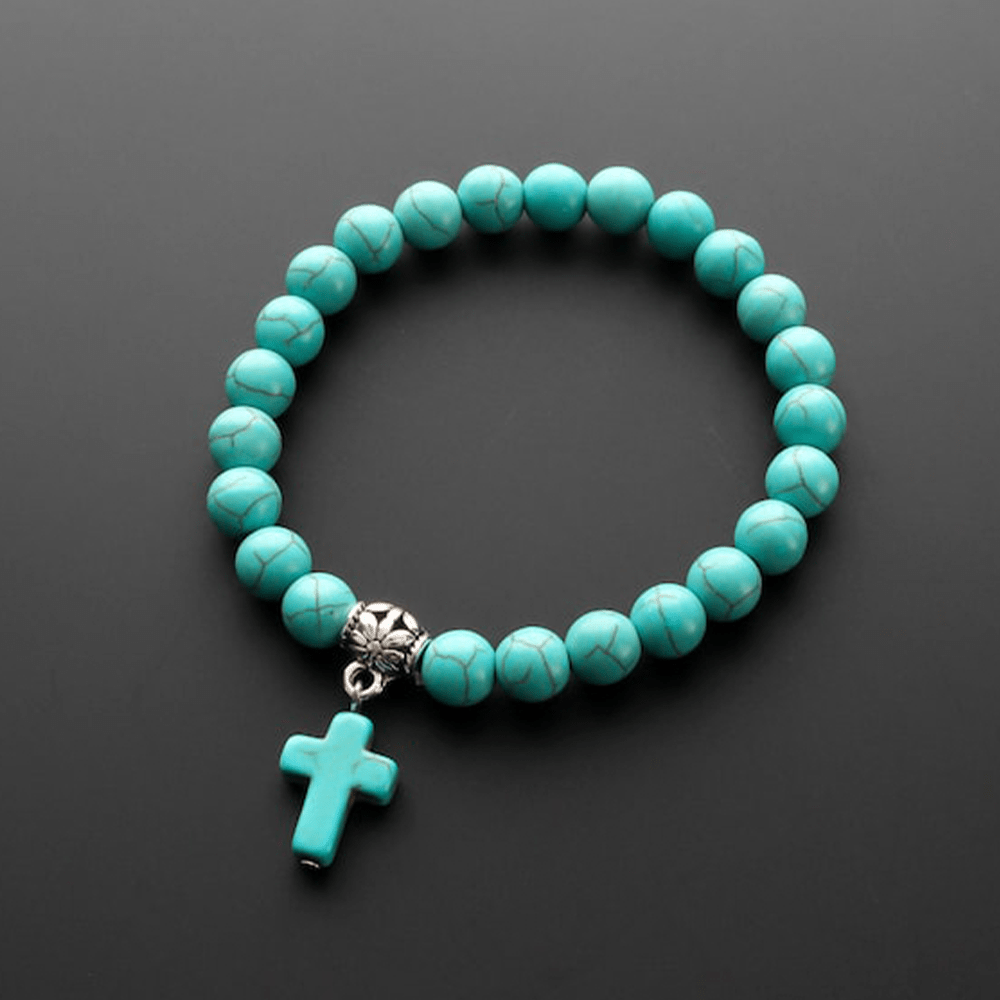Matte Frosted Turquoise Beads Crucifix Bracelet