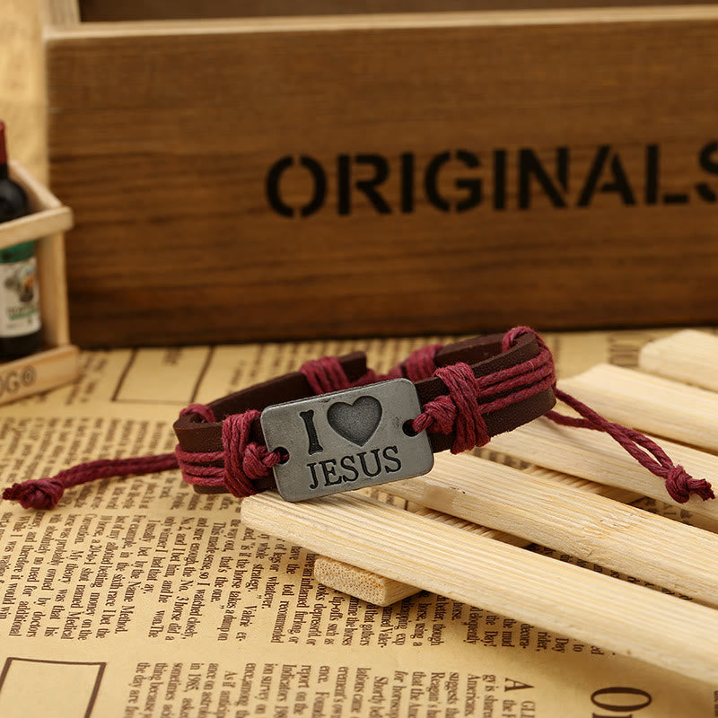 FREE Today: "I Love Jesus" Christian Jewelry Cross Adjustable Leather Bracelet