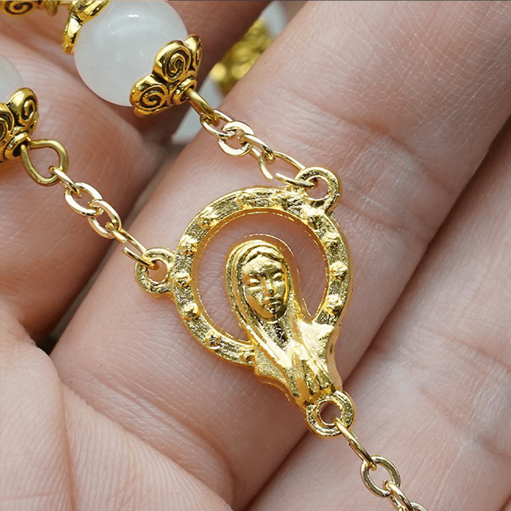 Faith & Charity: Natural White Chalcedony Catholic Rosary