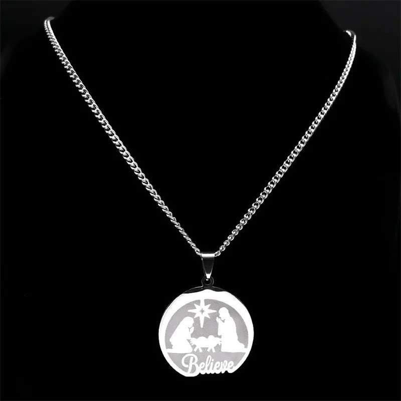 Christianartworkshop Silver Nativity Believe Christmas Gift Necklace