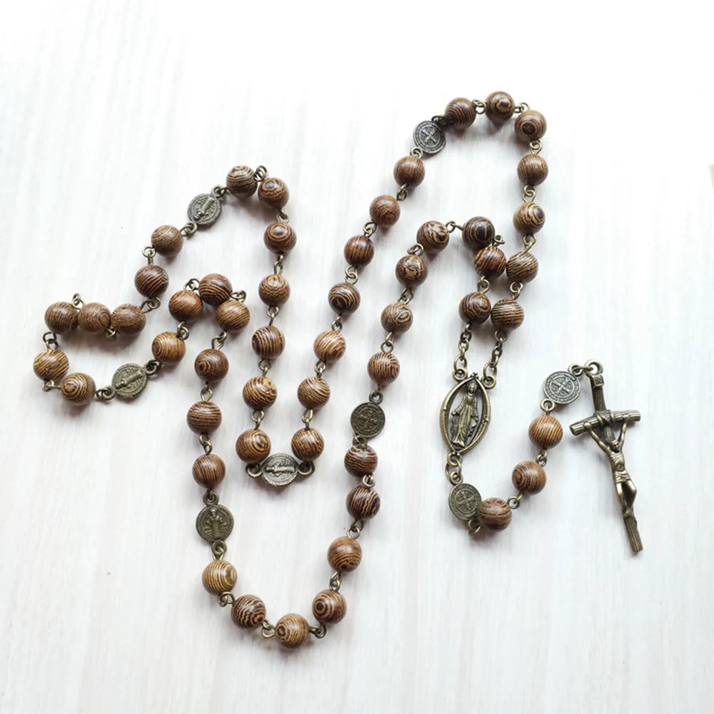 Crucifix St. Benedict Our Lady Medal Wooden Rosary