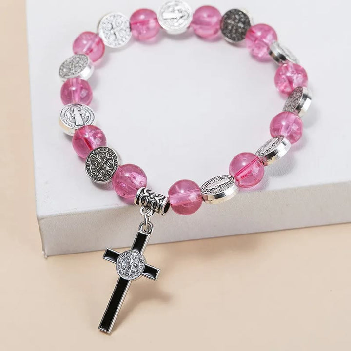 Christianartworkshop Jesus Cross Alloy Charm Pendant Beaded Bracelet