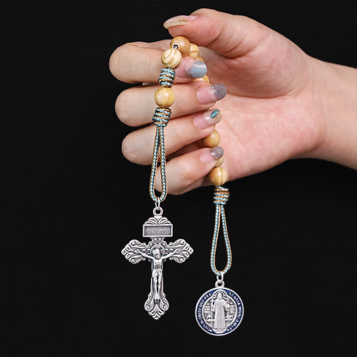 FREE Today: Olive Wood Beads with Saint Benedict Medal & Crucifix Pocket Rosary