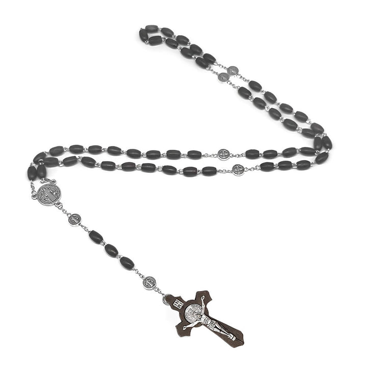 FREE Today: Christian Art St. Benedict Medal & Crucifix of 8*10 mm Oval Brown Wood Alloy Chain/Nylon Cord Rosary