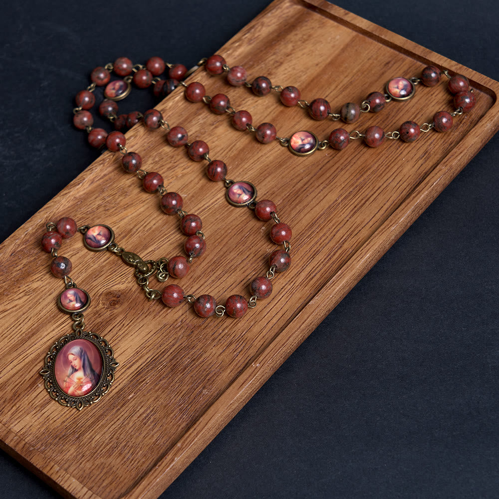 Our Lady Seven Sorrows Natural Sesame Stone Rosary