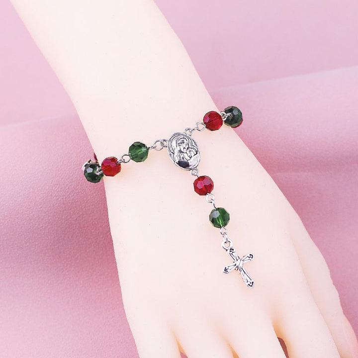 Virgin Mary Red & Green Crystal Rosary Bracelet
