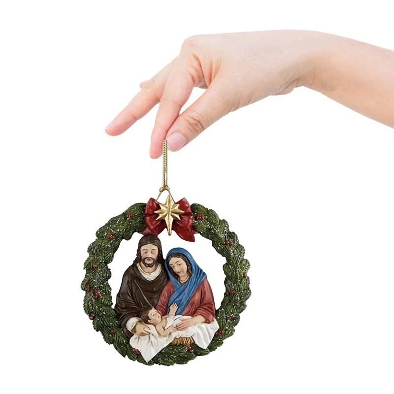 Christianartworkshop Colored Resin Model Style Holy Family Christmas Parasite Ornaments