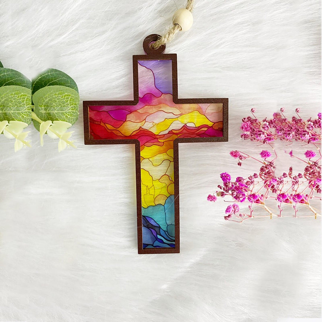 Christian Art Broken Glass Style Cross Suncatcher Christ Ornaments