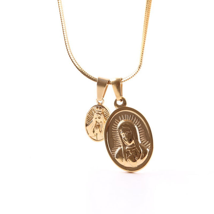Our Lady of the Round Double Pendant Gold Necklace