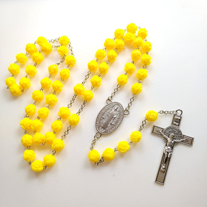 Yellow Rose Beads Crucifixion Rosary