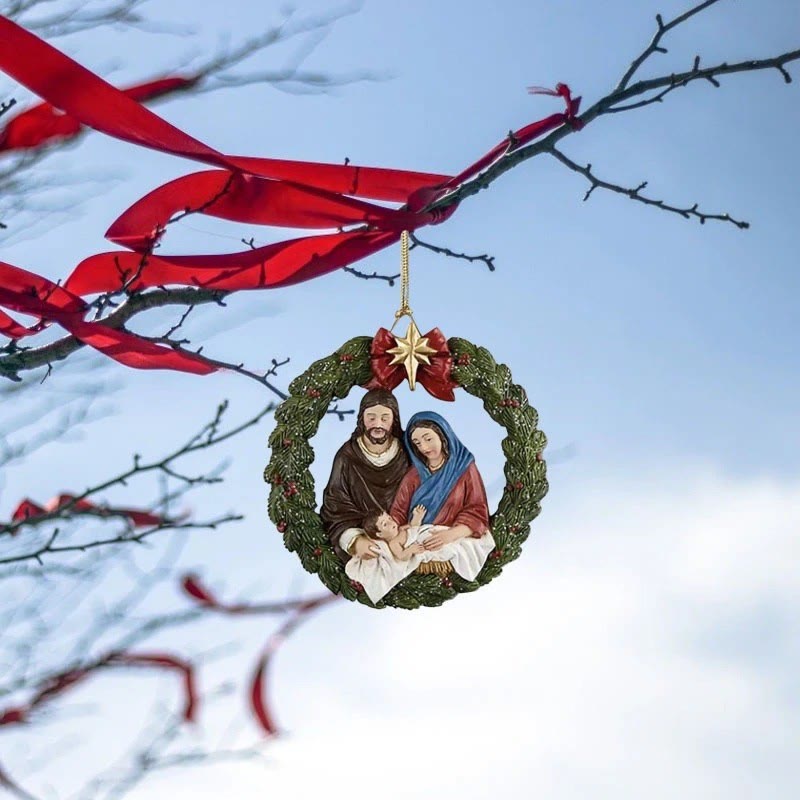 Christianartworkshop Colored Resin Model Style Holy Family Christmas Parasite Ornaments