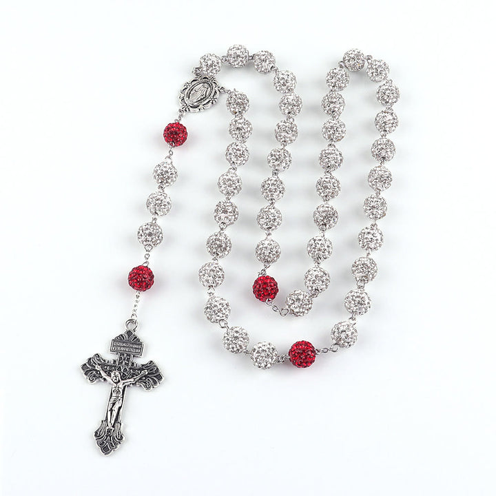 Christianartworkshop Miraculous Medal & Crucifix of 8 mm Round Silver Metal Gems Alloy Chain Rosary