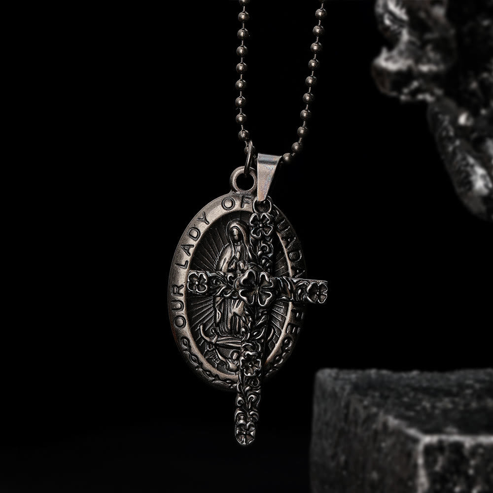 Christianartworkshop Our Lady of Guadalupe & Cross Exquisite Retro Titanium Necklace